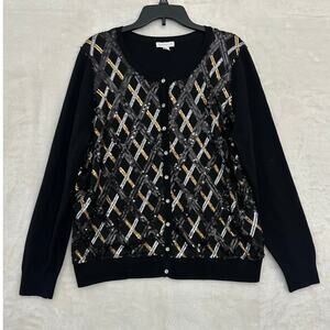 Charter Club Sequin Argyle Cardigan Sweater XL Holidays Party